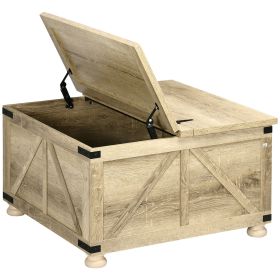 HOMCOM Farmhouse Coffee Table Square with Flip-Top Hidden Storage, Oak Wooden Legs for Living Room