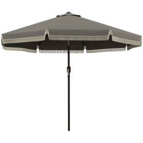 Outsunny Patio Umbrella 9ft, Outdoor, Tilt Crank, Ruffled Design, 8 Ribs, Dark Gray, for Garden Deck Pool