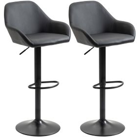 HOMCOM Bar Stools, Bar stools with Backs, Foot Rest, Round Base and Soft PU Leather for Kitchen, Bar, Swivel Bar Stools, Black