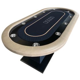 96" 10 Players Poker Table for Casino Texas Holdem Po Premium Black Speed Cloth with Dimmable LED Silver Cup Holders