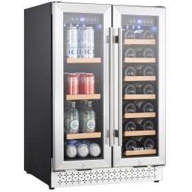 Wine and Beverage Refrigerator, 24 in Dual Zone Wine Cooler, Built-in & Freestanding Fridge with Glass Doors, Adjustable Shelves