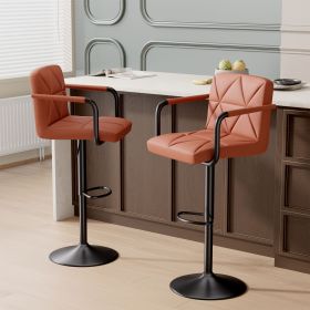 Bar Stools Set of 2, Seat Adjustable Height 25.5-34.5IN Barstools with Back & Arms (Color: Ochre)