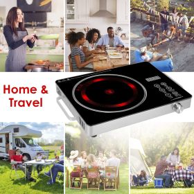 Portable Electric Single Burner Cooktop 3500W 110V, Heat-Resistant Glass Surface (Easy to Clean) with Side Handles (Color: Black)