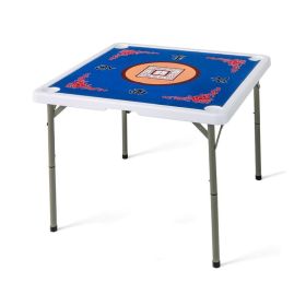 Folding Mahjong Table with Cup Holders for Game Room (Color: Blue, Type: Game Table)